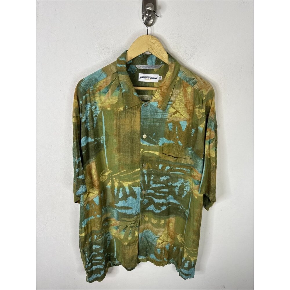 Vintage Jams World XXL Crushed Rayon Hawaiian Aloha Shirt Abstract Tie Dye USA